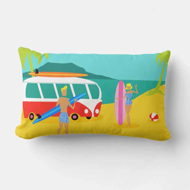 Retro Surfer Couple Lumbar Pillow Kussen (Voorkant)