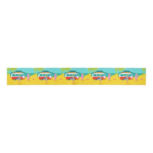 Retro Surfer Couple Ribbon Grosgrain Lint (Voorkant)