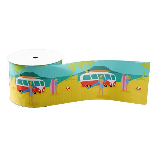 Retro Surfer Couple Ribbon Grosgrain Lint (Spoel)
