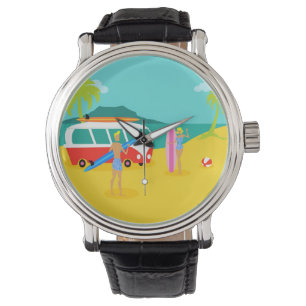 Retro Surfer Couple Watch Horloge