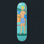 Retro Surfer Dude Skateboard<br><div class="desc">Chaque jour peut être une journée à la plage avec ce Retro Surfer Dude Skateboard. Le style des années 1960, minimaliste design d'art, est doté d'un mec surfeur baisé au soleil, blond et prêt à attraper une vague. Notre surfeur en forme regarde l'océan à travers les portes coulissantes en verre...</div>