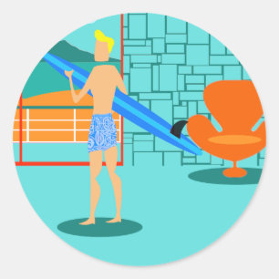 Retro Surfer Dude Stickers