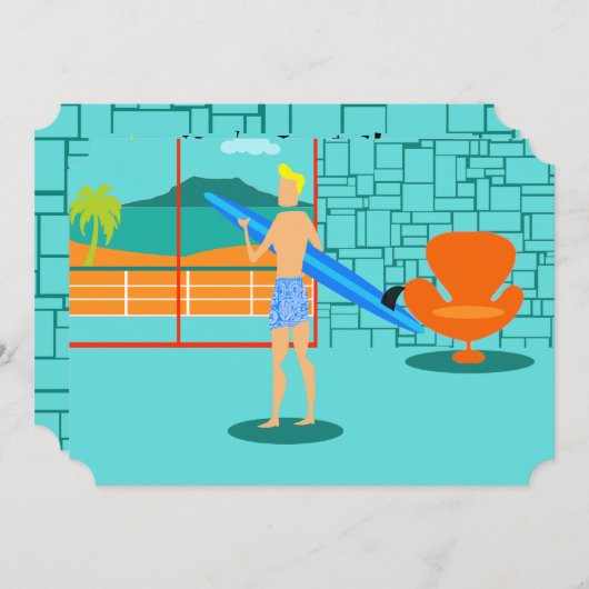 Retro Surfer Dude Uitnodiging (Voorkant / Achterkant)
