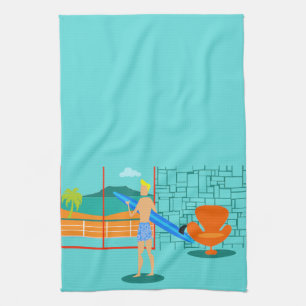 Retro Surfer Guy Kitchen Towel Theedoek