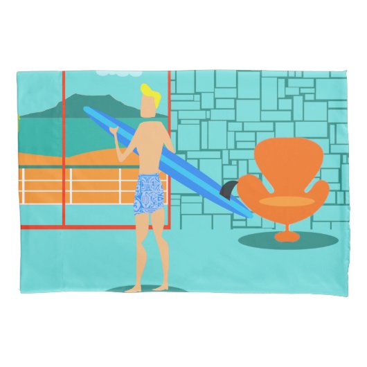 Retro Surfer Guy Pillowcase Kussensloop (Voorkant)