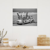 Retro Surfers, Zwart-wit Beach  Poster (Keuken)