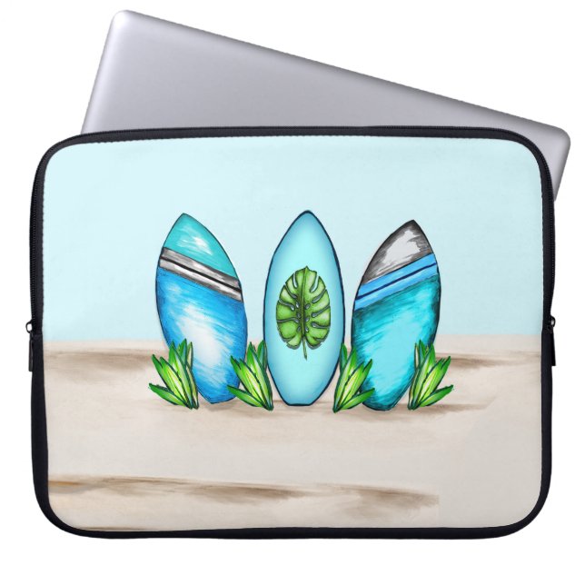 Retro surfplanken in het zand laptop sleeve (Voorkant)