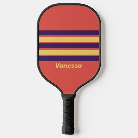 Retro Surven Sunset Across Striping met naam Pickleball Paddle (Achterkant)