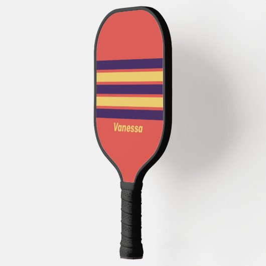 Retro Surven Sunset Across Striping met naam Pickleball Paddle (Links)