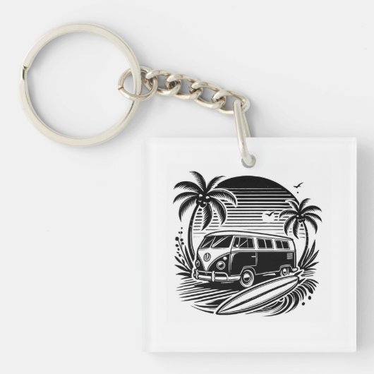 Retro Surven Van & Palm Trees Design Sleutelhanger (voorkant)
