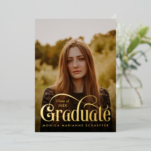 Retro Swash Foto Afstuderen Folie Aankondiging (Staand Voorkant)