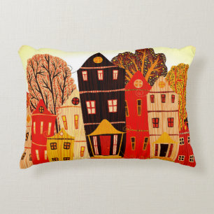 Retro Sweet Home Poster: Cartoon huizen Accent Kussen