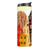 Retro Sweet Home Poster: Cartoon huizen Thermosbeker (Gedraaid links)