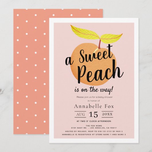 Retro Sweet Peach Baby shower Kaart (Voorkant / Achterkant)