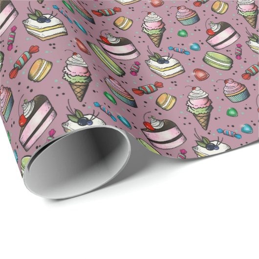 Retro Sweets- Pink Cadeaupapier (Rol Hoek)