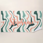 Retro Swirl Abstract Wave Peach Mint Aangepaste na Strandlaken (Voorkant)