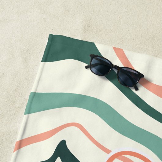 Retro Swirl Abstract Wave Peach Mint Aangepaste na Strandlaken (In situ)