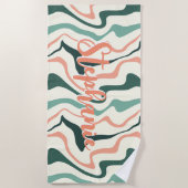 Retro Swirl Abstract Wave Peach Mint Aangepaste na Strandlaken (Voorkant)
