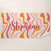 Retro Swirl Abstract Wave Roze Sinaasappel Aangepa Strandlaken (Voorkant)