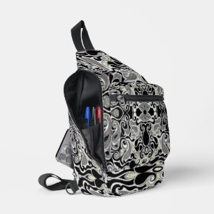 Retro Swirl Abstracte Doodle in zwart en wit Sling Bag