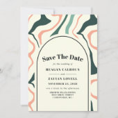 Retro Swirl Arch Mint Groen Roze Bewaar de datum Kaart (Voorkant)