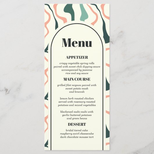 Retro Swirl Arch Mint Groen Roze Bruiloft Menu (Voorkant)