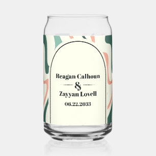 Retro Swirl Boog Mintgroene en Roze Huwelijkstaart Blikvorm Glas