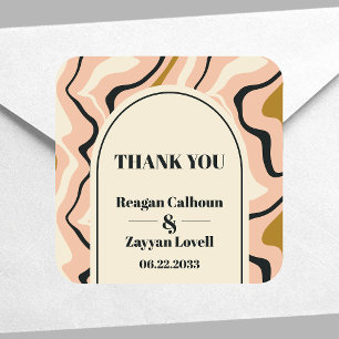 Retro Swirl Boog Roze Zwart Goud Trouw Dank Je Wel Vierkante Sticker