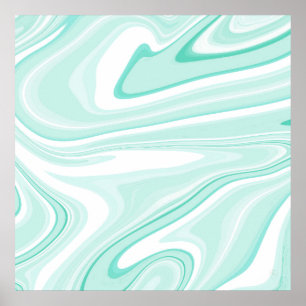 Retro Swirl Vloeibare Aqua Groene Schilderen Esthe Poster