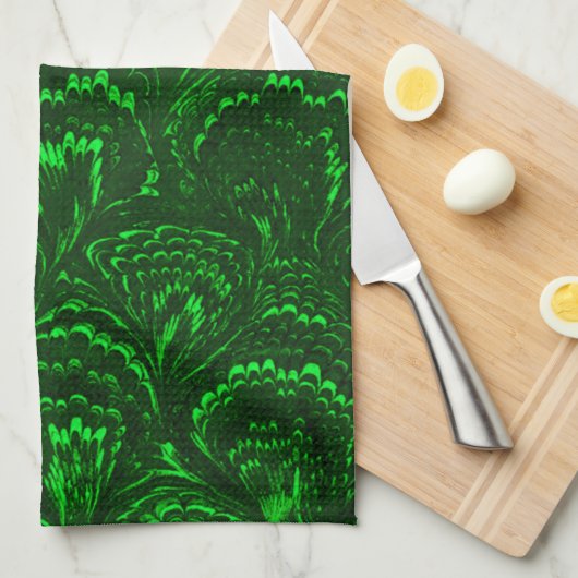 Retro Swirls Emerald Green Kitchen Towel Theedoek (Quarter Fold)