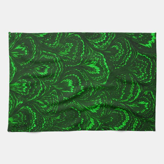 Retro Swirls Emerald Green Kitchen Towel Theedoek (Horizontaal)
