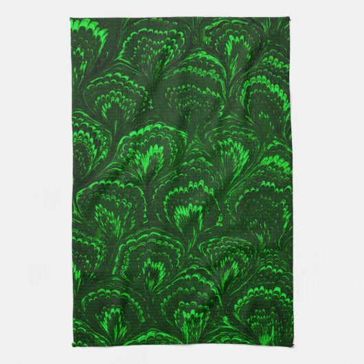 Retro Swirls Emerald Green Kitchen Towel Theedoek (Verticaal)