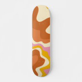 Retro Swirls Geometric Boho 70s Peach & Brown Skateboard (Voorkant)
