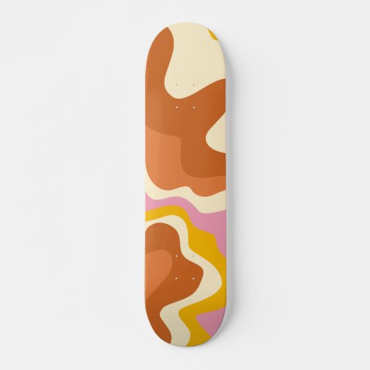Retro Swirls Geometric Boho 70s Peach & Brown Skateboard (Voorkant)