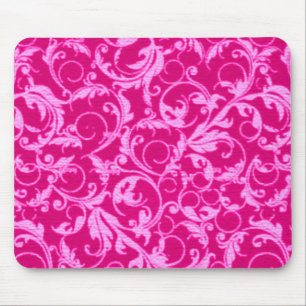Retro  Swirls Hot Pink Mousepad Muismat
