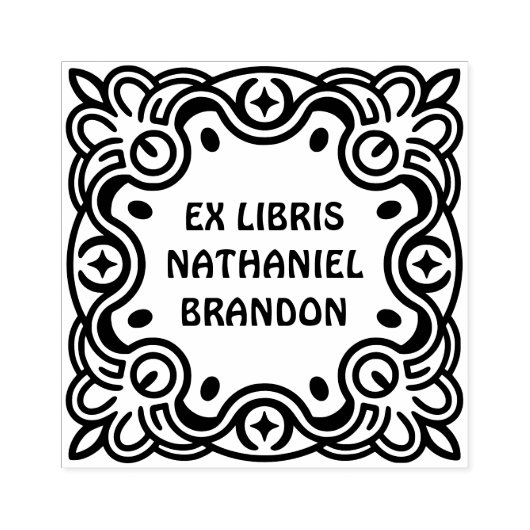 Retro Swirls Wooden Ex Libris Art Stamp Rubberstempel (Afrduk)