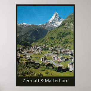 Retro Swiss RETT Zermatt and Mount Matterhorn Poster