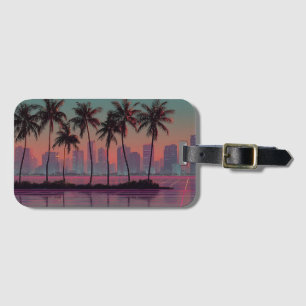 Retro Synthwave Cityscape Sunset Bagagelabel