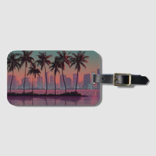 Retro Synthwave Cityscape Sunset Bagagelabel (Voorkant (horizontaal))