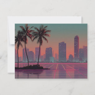 Retro Synthwave Cityscape Sunset Briefkaart