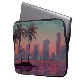 Retro Synthwave Cityscape Sunset Laptop Sleeve (Voorkant Links)