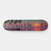 Retro Synthwave Cityscape Sunset Skateboard (Horizontaal)