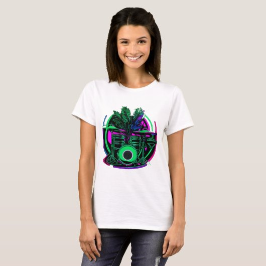 Retro Synthwave Drums T-shirt (Voorkant volledig)
