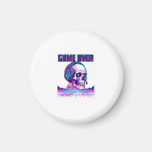 Retro Synthwave Gamer Schedel Game Over Grafische Magneet