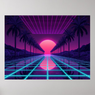 Retro Synthwave Horizon - Neon Grid & Palmen Poste Poster