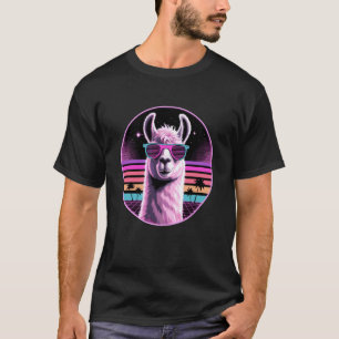 Retro Synthwave Lama Zonnebril Lamas T-shirt