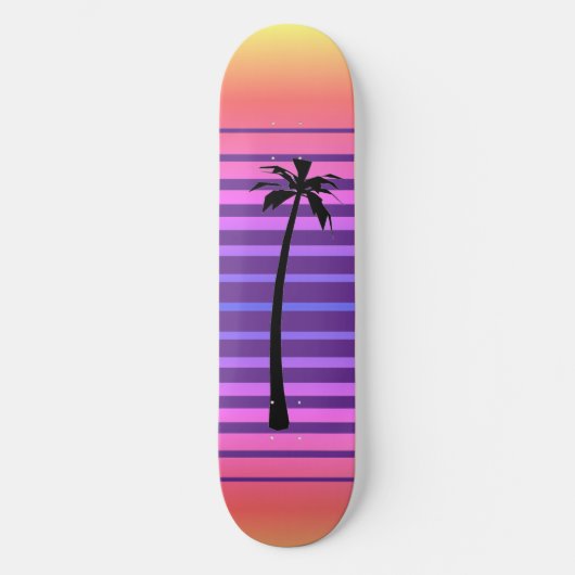 Retro Synthwave met Palm Tree Skateboard (Voorkant)