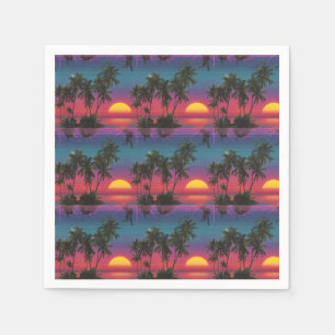 Retro Synthwave Palmboom Zonsondergang Patroon Servet