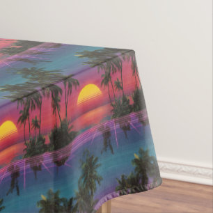Retro Synthwave Palmboom Zonsondergang Patroon Tafelkleed