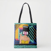 Retro Synthwave SD Kaart Hoofd Pop Art Vrouw Draagtas (Voorkant)